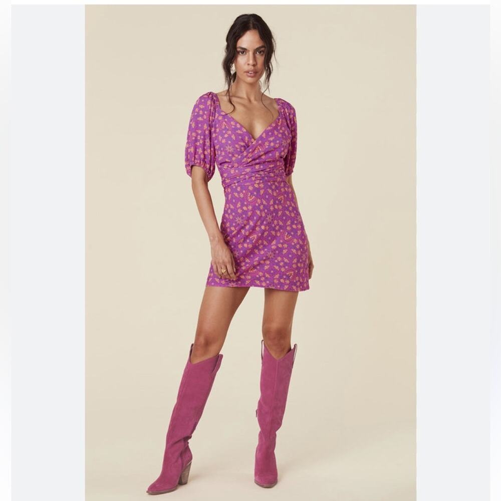Spell madame peacock sweetheart mini Floral Purple magenta wrap dress size XS